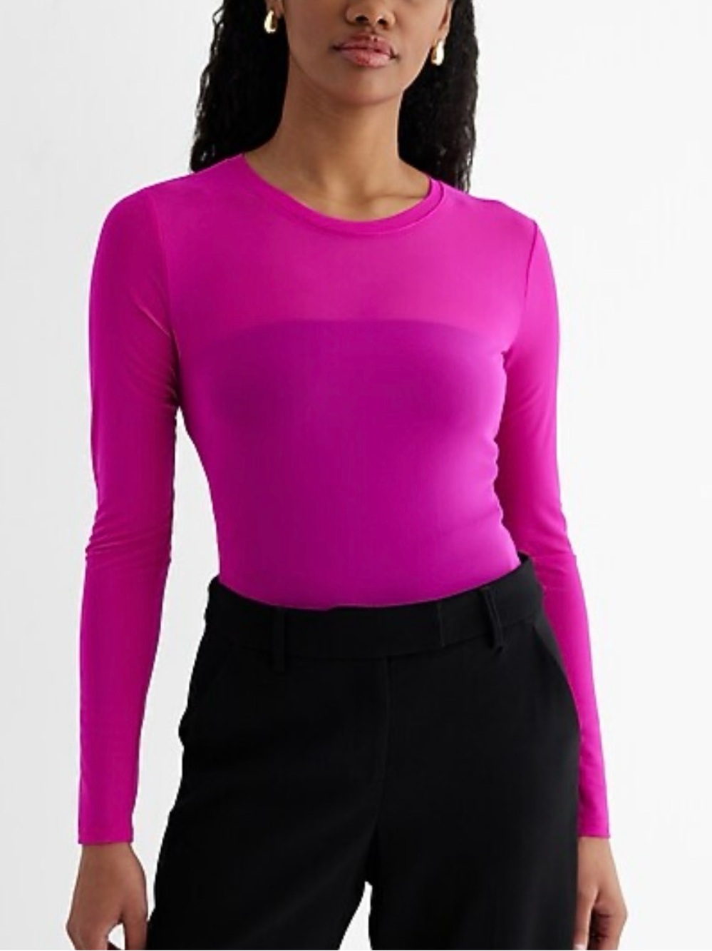 🛍️NWT Express XL Fuchsia Long-Sleeve Crewneck Bodysuit